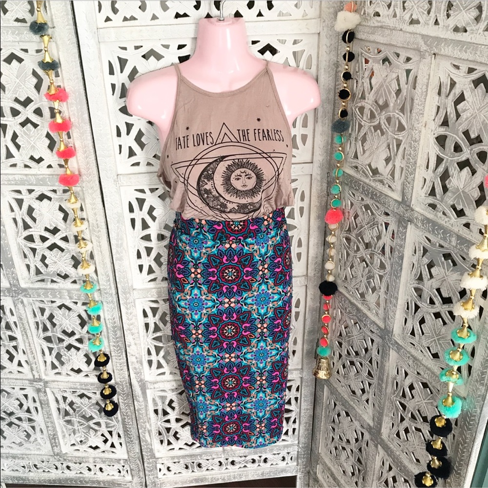 Long boho chic multi colored pencil  skirt